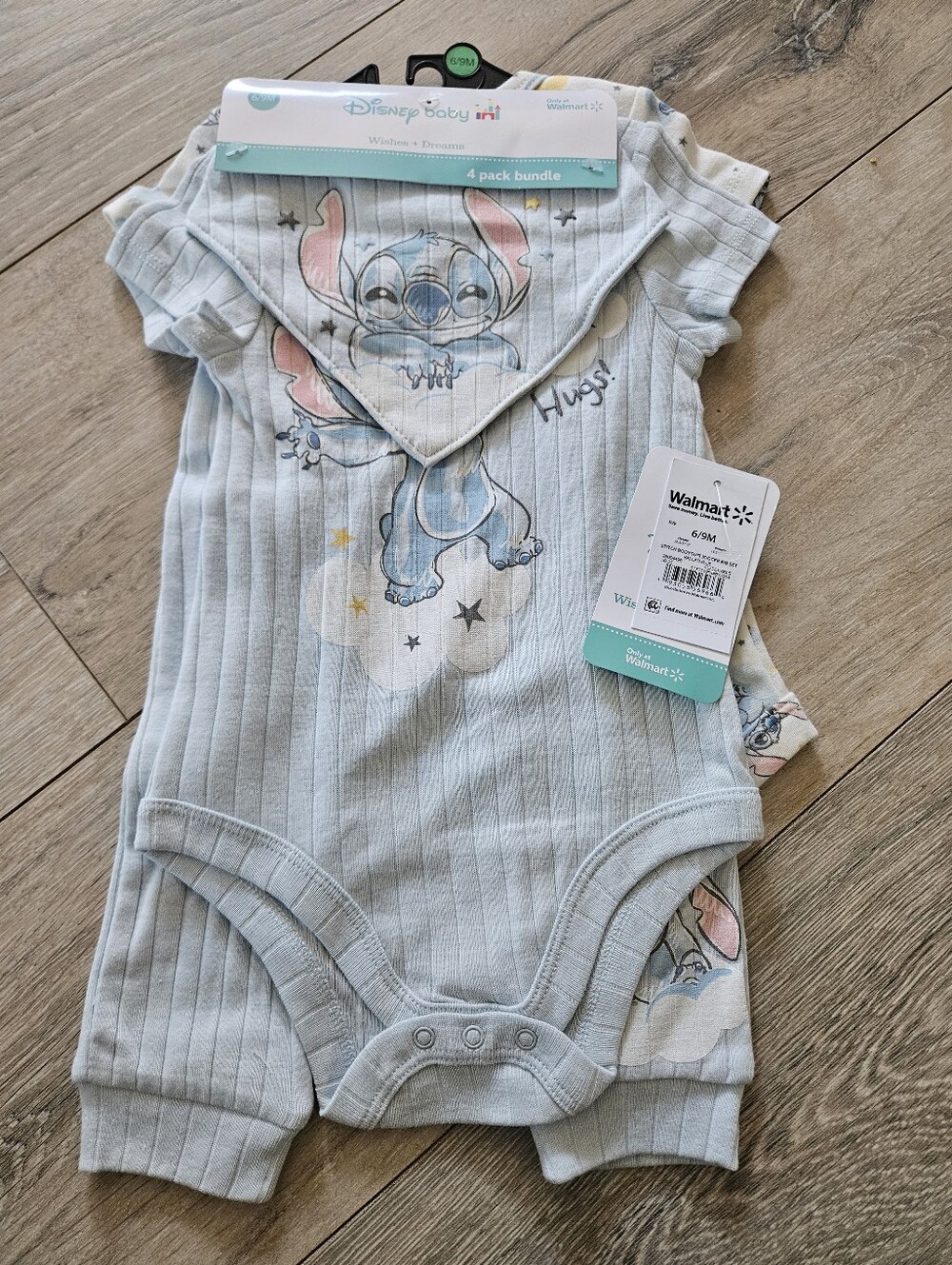 Disney Baby Stitch Bodysuit Jogger Bib Set 4 Piece NWT 6-9M Blue